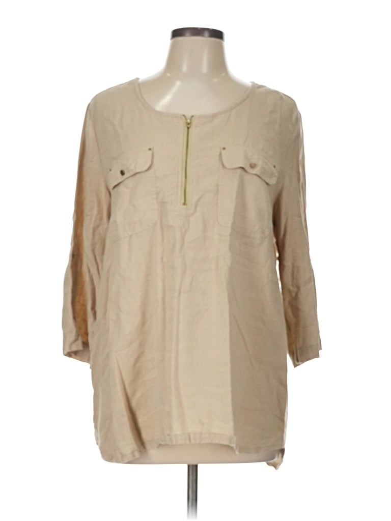 Pre-owned Emily Daniels 3/4 Sleeve Blouse In Tan