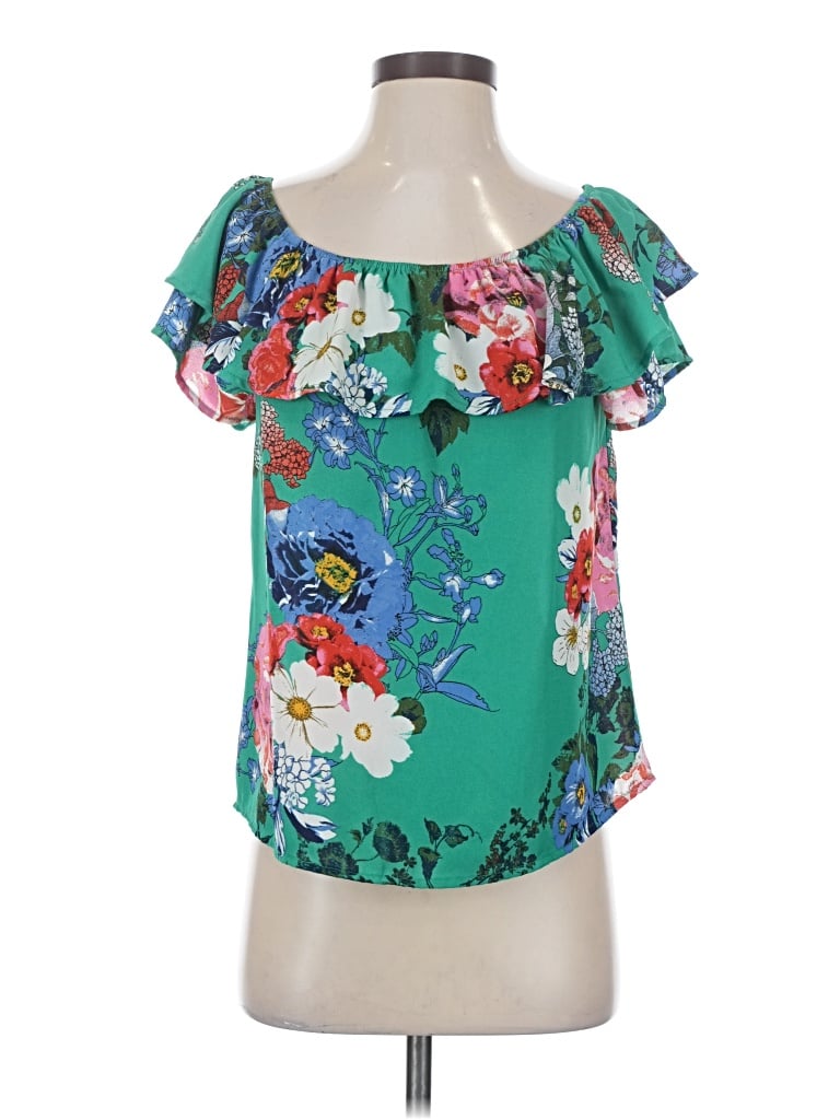 Pre-owned Xhilaration Short Sleeve Blouse In Green
