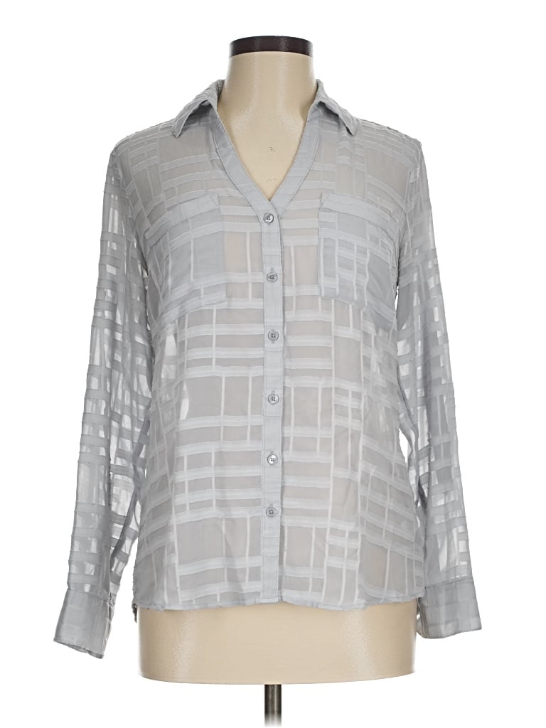 Pre-owned Express Outlet Long Sleeve Blouse In Silver