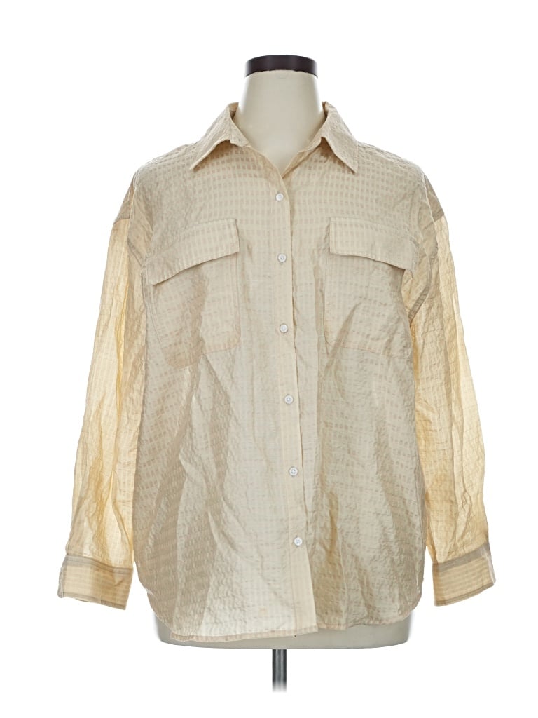 Pre-owned Future Collective 3/4 Sleeve Button Down Shirt In Ivory