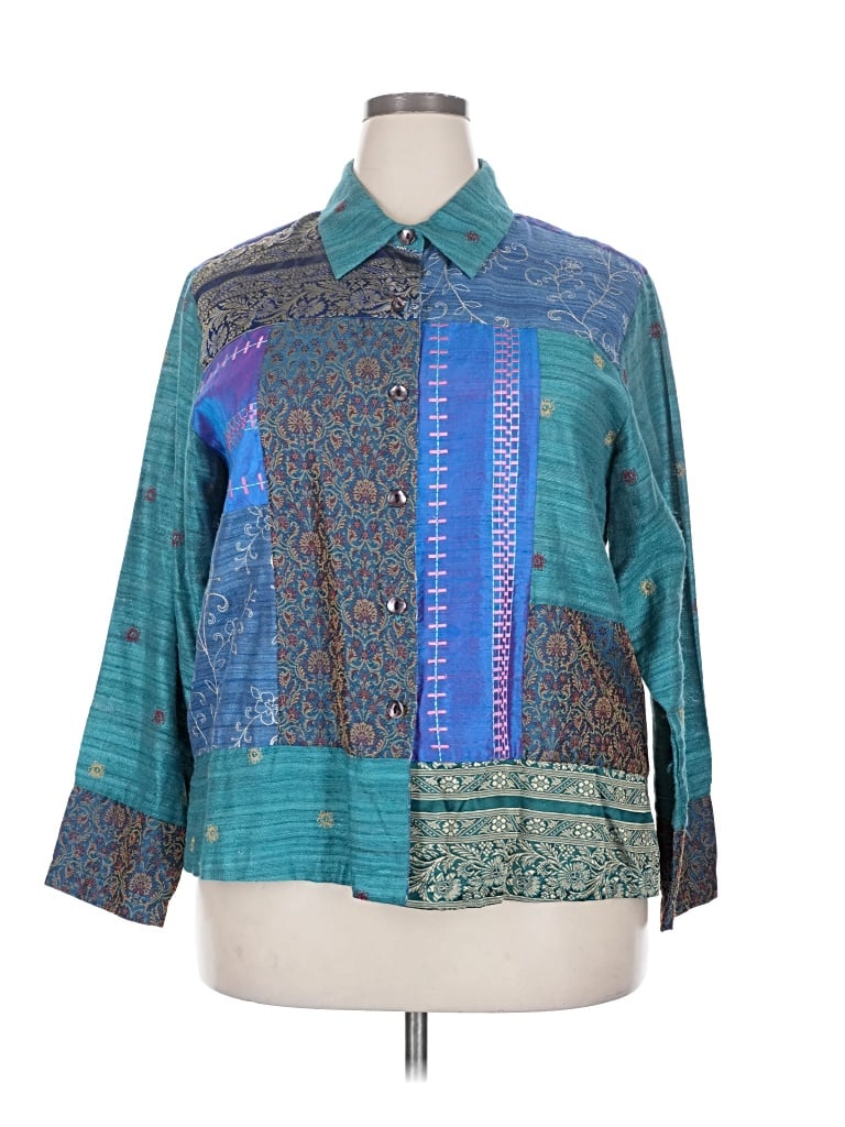 Pre-owned Coldwater Creek 3/4 Sleeve Button Down Shirt In Blue