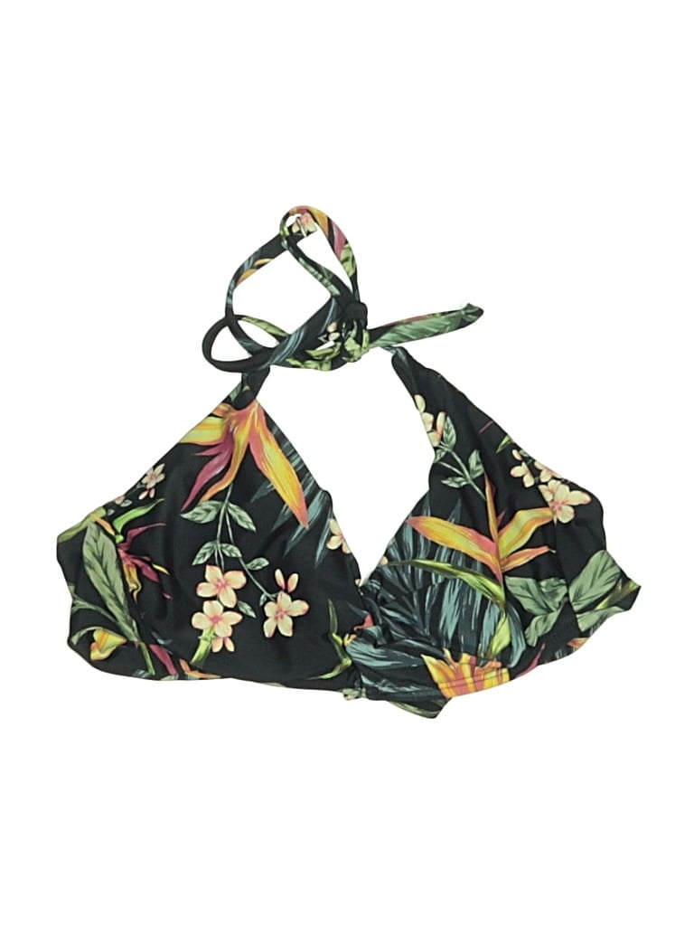 Pre-owned Kona Sol Swimsuit Top Black Tropical Pattern Swimwear