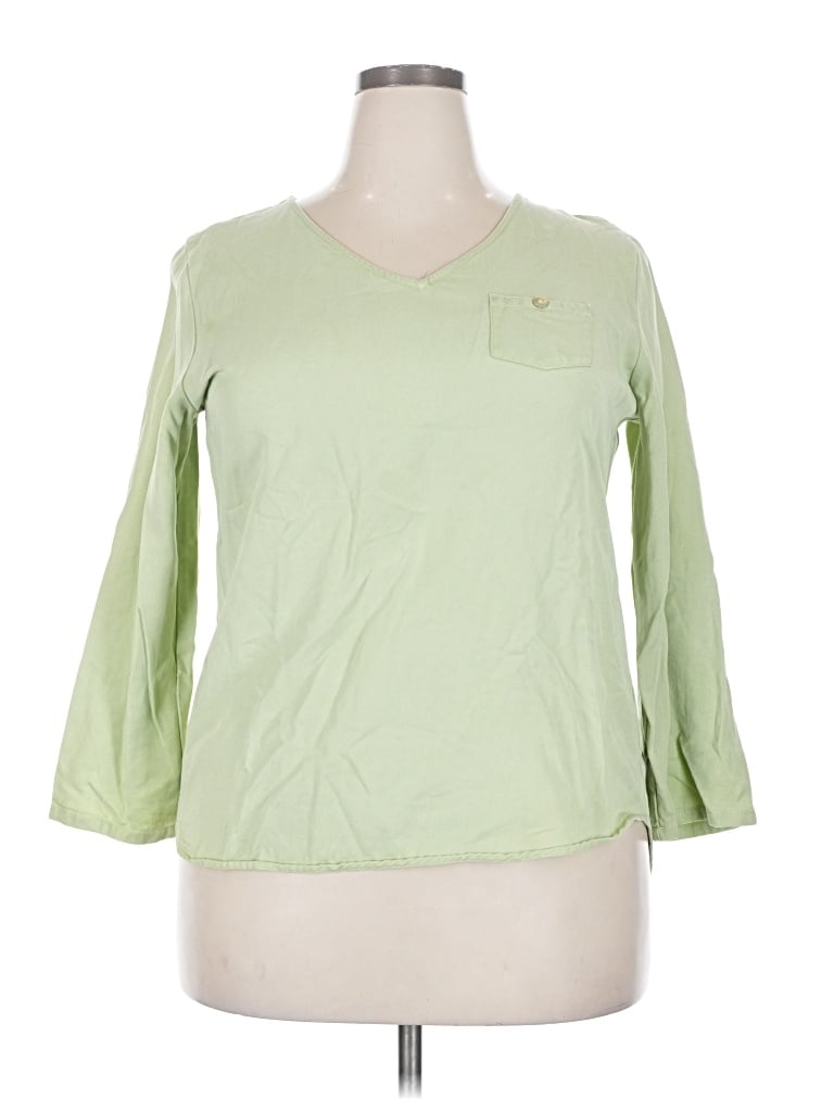 Pre-owned Soft Surroundings 3/4 Sleeve Top Green V-neck Tops