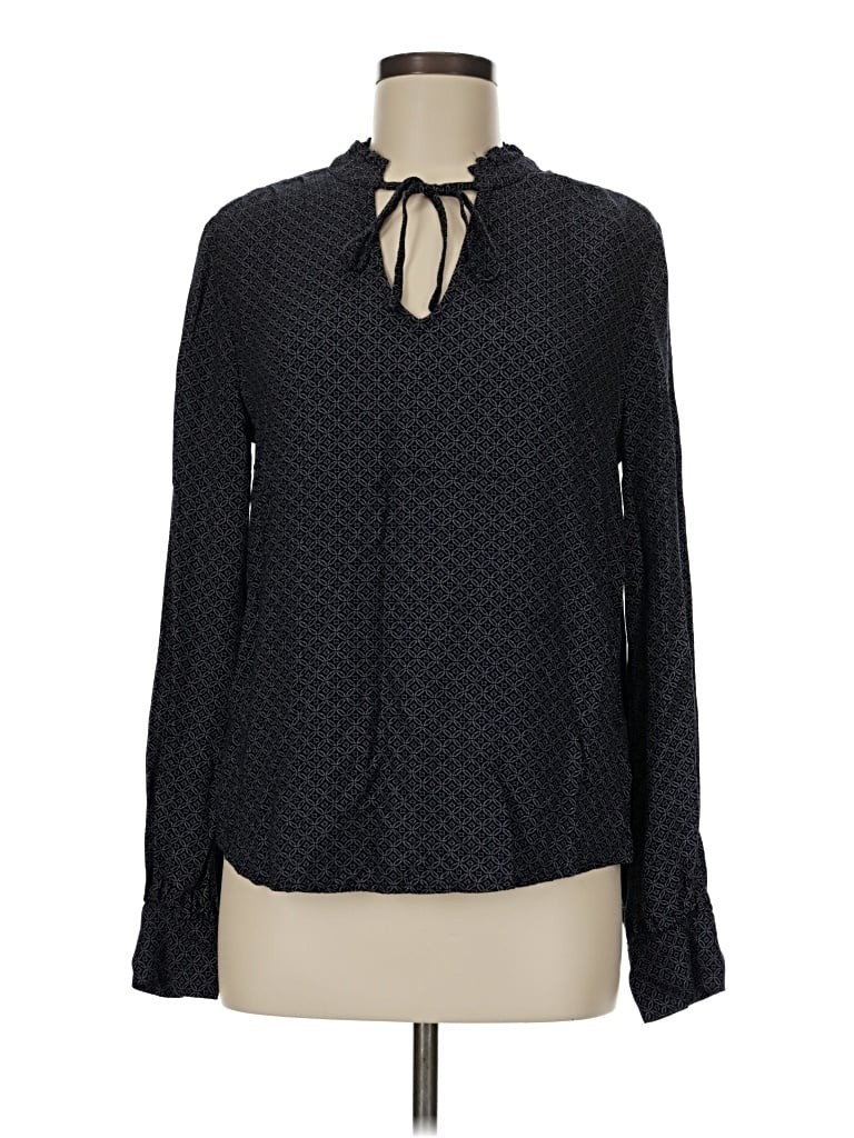Pre-owned Hinge Long Sleeve Blouse In Black