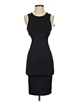 zara short black dress NEW Zara Black Short Sleeve Mock Neck Stretch Mini T Shirt Bodycon Dress  Size L main image 0