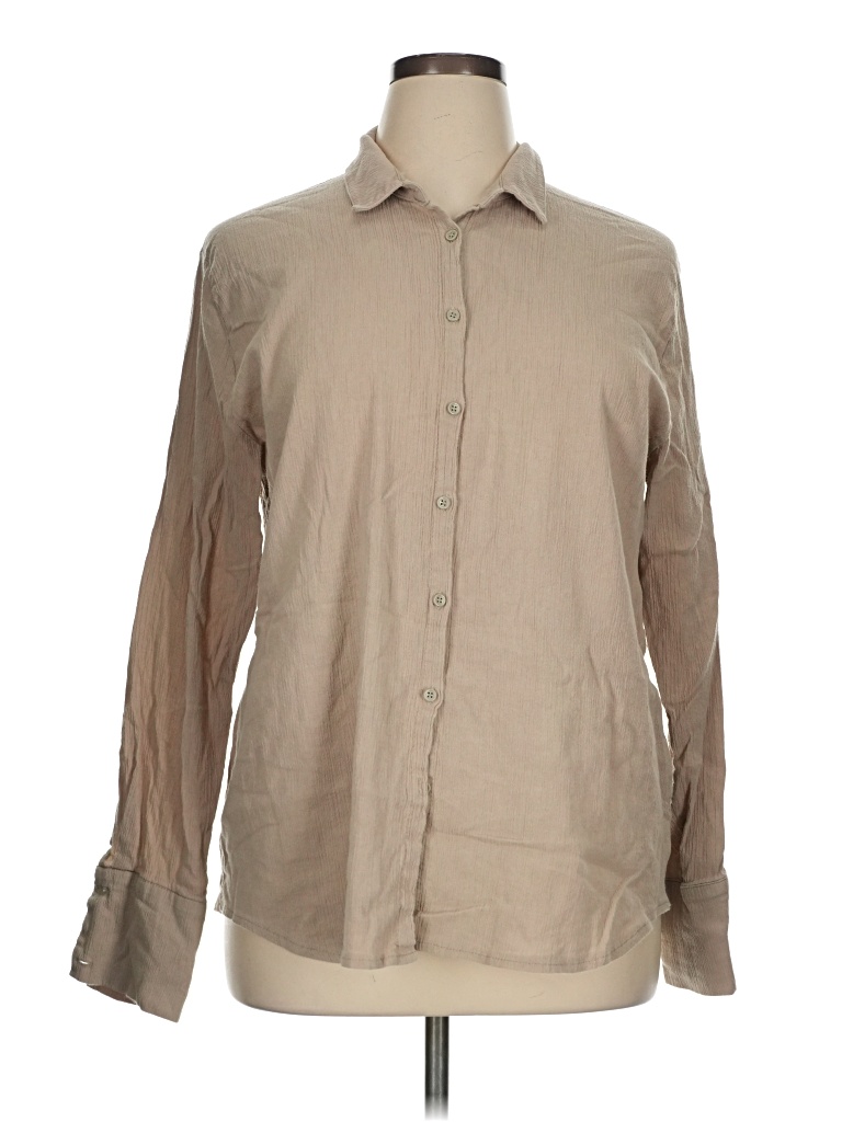 Pre-owned Nasty Gal Inc. Long Sleeve Button Down Shirt In Tan