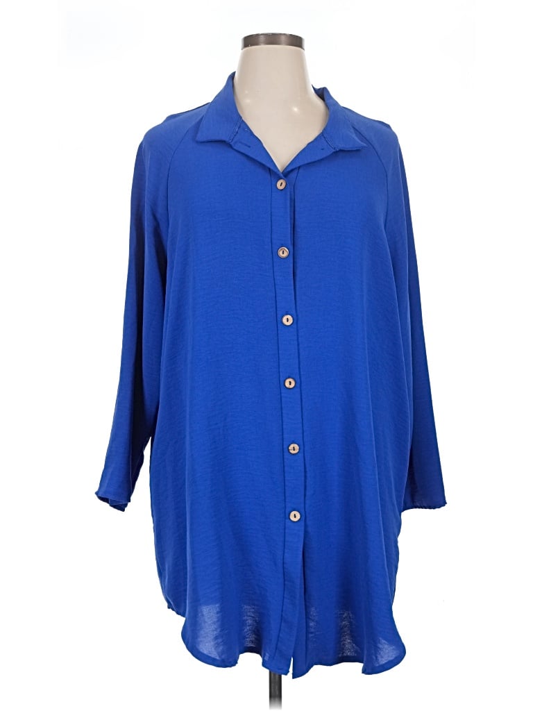 Pre-owned Shein Curve Long Sleeve Blouse In Blue