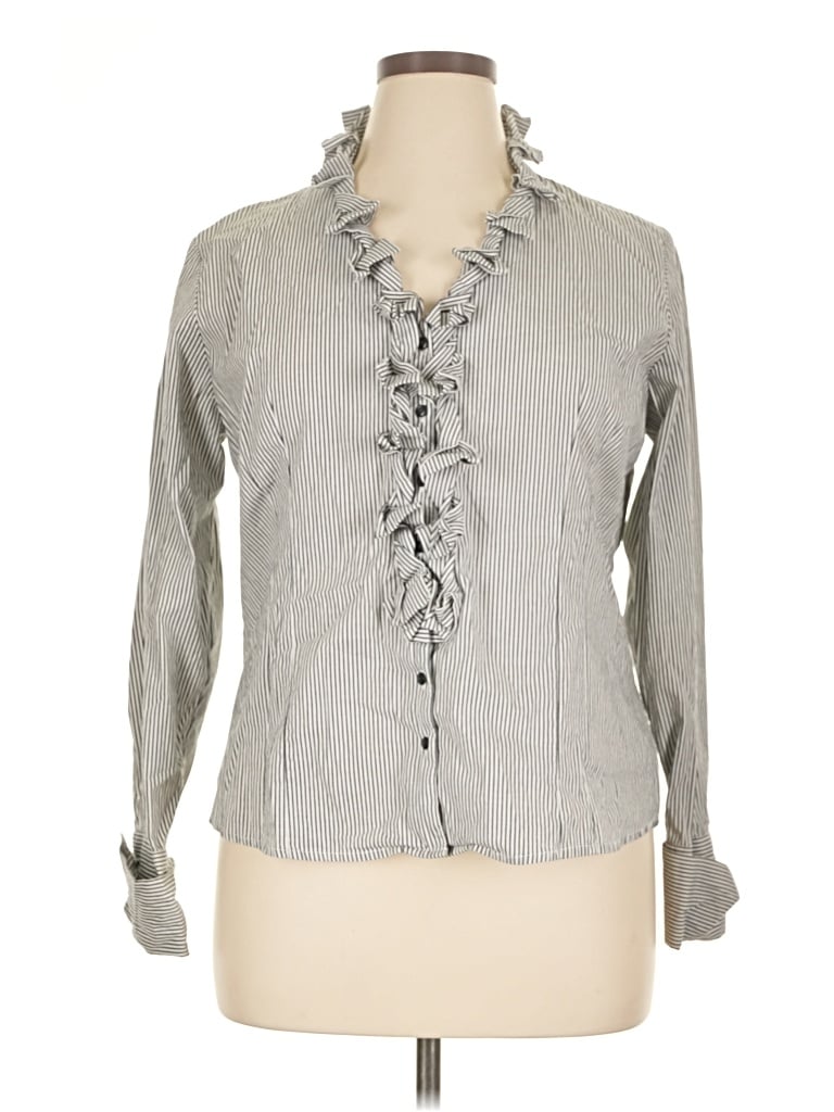 Pre-owned Peck & Peck Long Sleeve Blouse In Gray