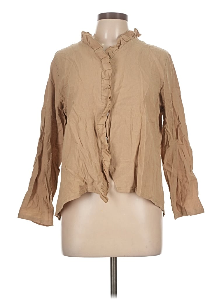 Pre-owned Unbranded Long Sleeve Blouse In Tan
