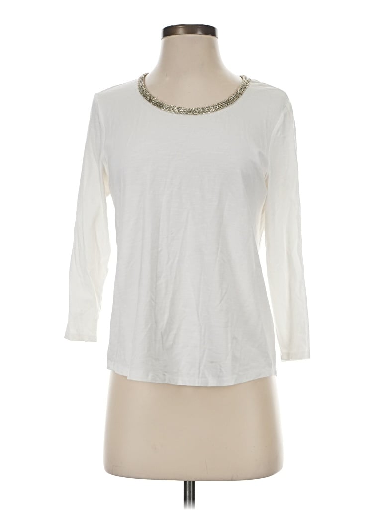 Pre-owned Zenergy By Chico's 3/4 Sleeve Top White Scoop Neck Tops