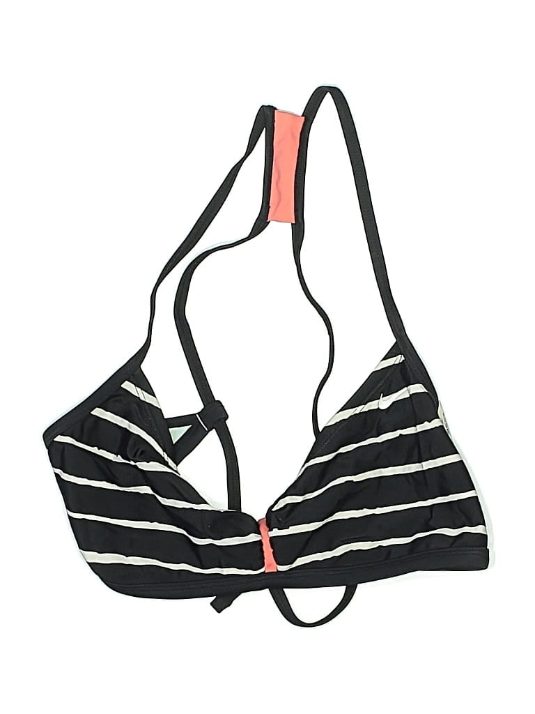 Pre-owned Perry Ellis Swimsuit Top Black Stripes Pattern Swimwear