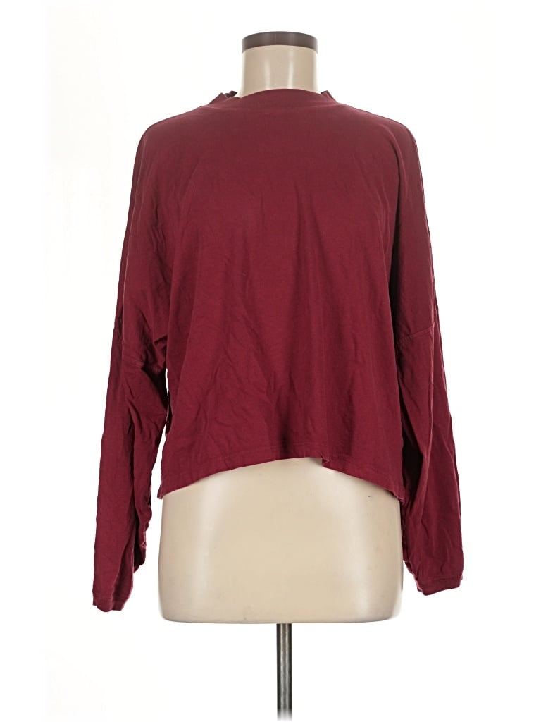Pre-owned Aerie Long Sleeve T-shirt In Burgundy