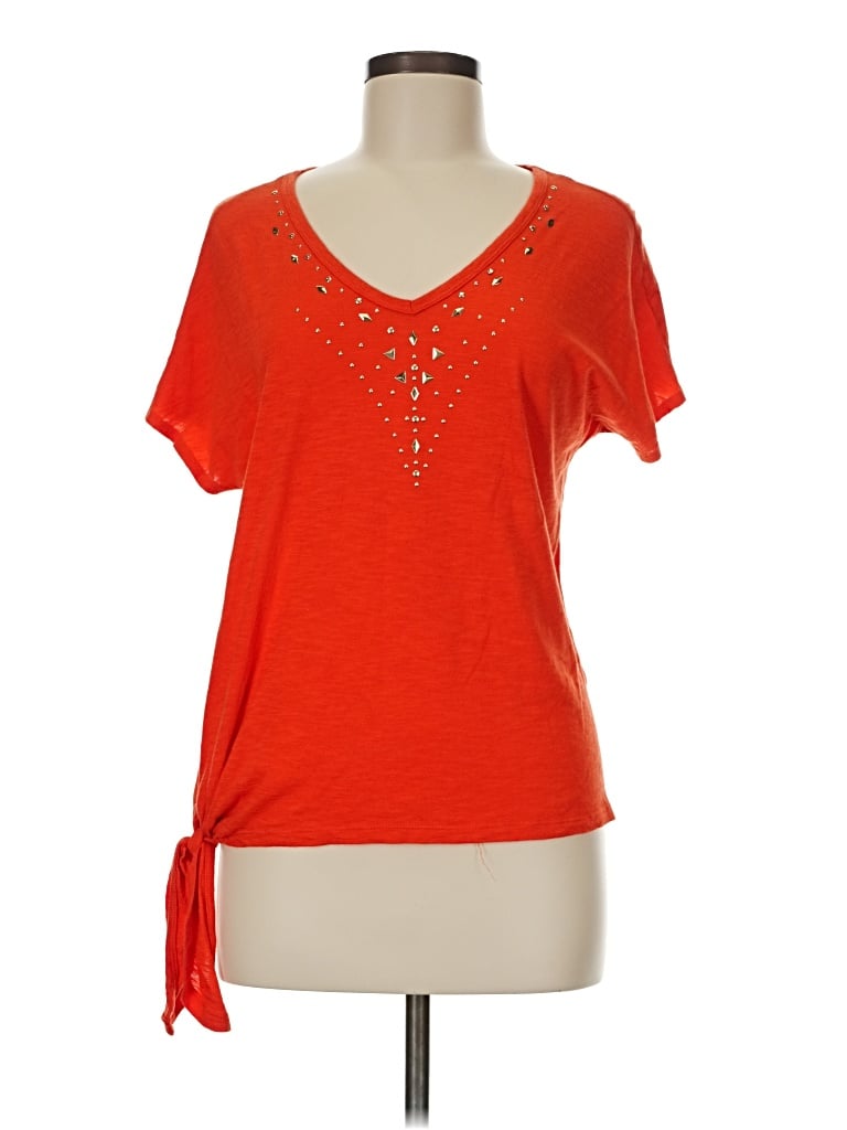 Pre-owned Chaus Short Sleeve Top Orange Keyhole Neckline Tops