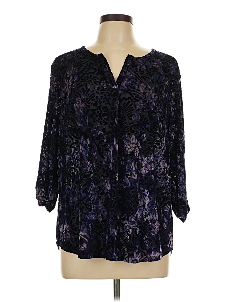 Pre-owned Roz & Ali 3/4 Sleeve Blouse In Black