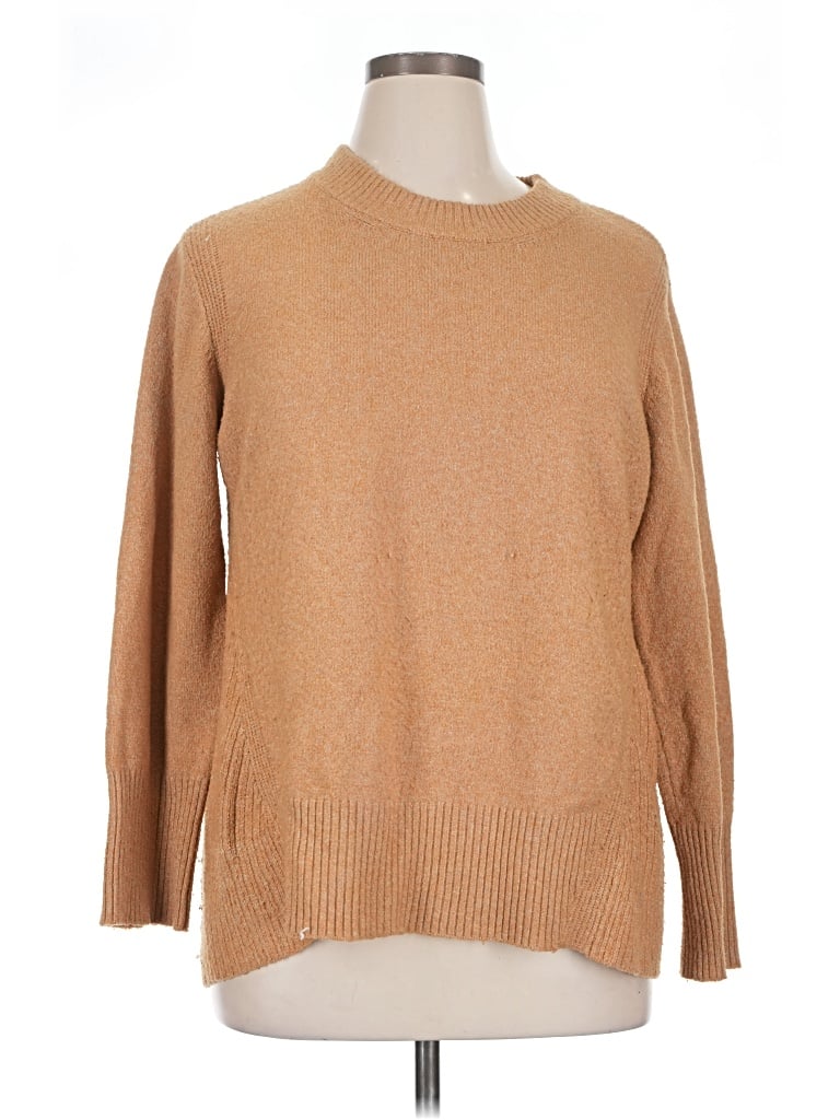 Pre-owned Design History Long Sleeve Top Tan Crew Neck Tops