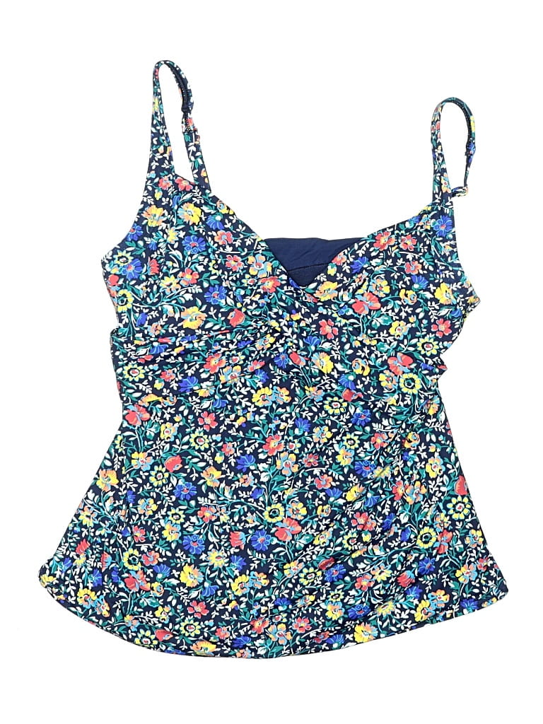 Pre-owned Lands' End Swimsuit Top Blue Floral Pattern Swimwear