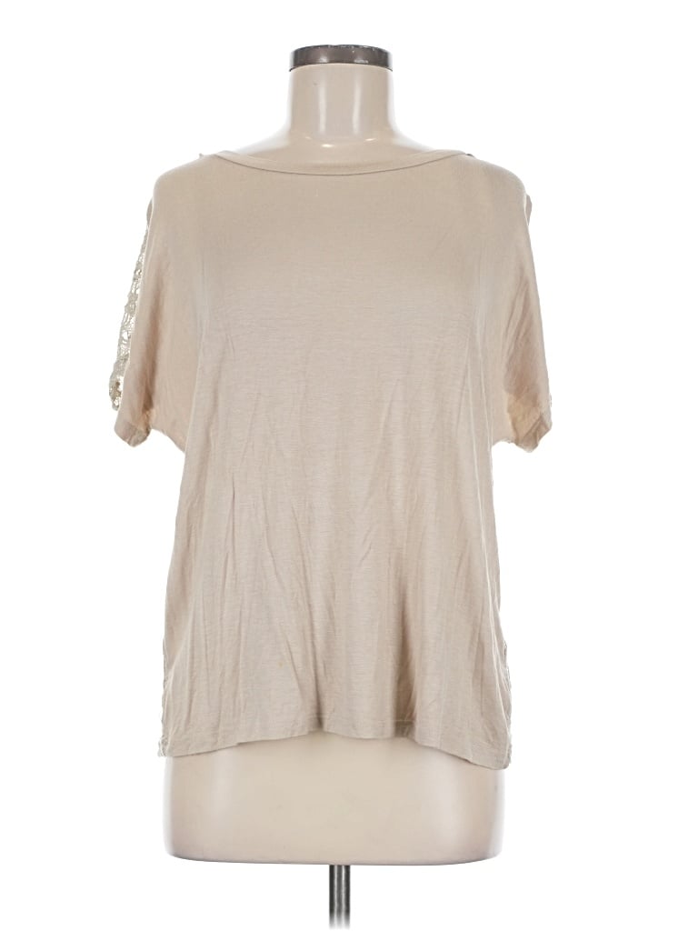 Pre-owned Ya Los Angeles Short Sleeve Top Tan Cowl Neck Tops