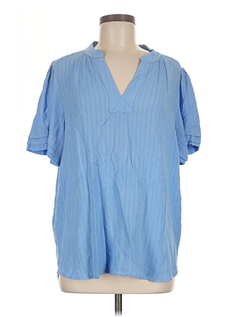 Pre-owned Well Worn Short Sleeve Blouse In Blue