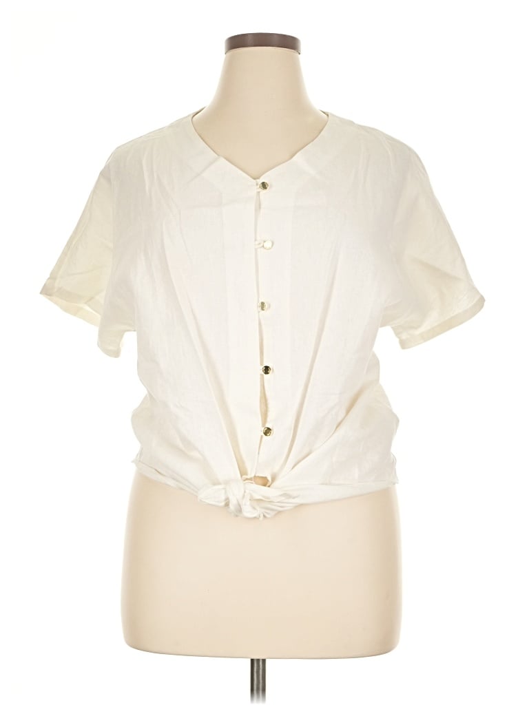 Pre-owned Anne Klein Short Sleeve Blouse In Ivory