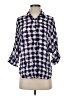 Glam 100% Rayon Checkered-gingham Blue 3/4 Sleeve Button-Down Shirt Size S - photo 1