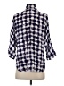 Glam 100% Rayon Checkered-gingham Blue 3/4 Sleeve Button-Down Shirt Size S - photo 2