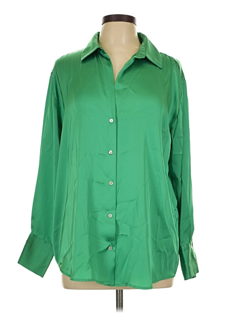 Pre-owned Zara Long Sleeve Blouse In Green