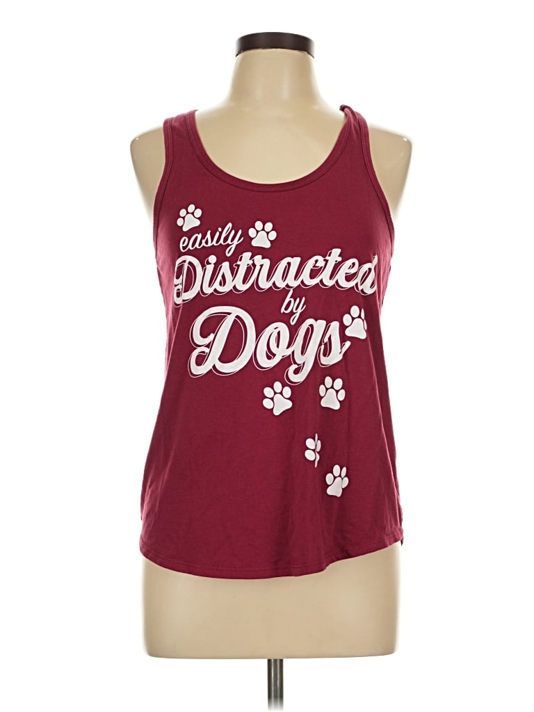 Pre-owned Wound Up Tank Top Burgundy Halter Neckline Tops