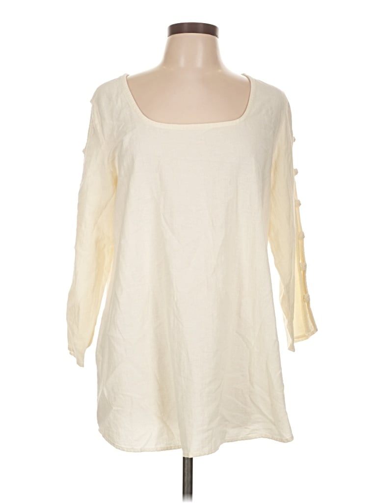 Pre-owned Soft Surroundings 3/4 Sleeve Top Ivory Square Neckline Tops