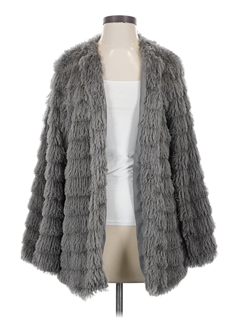 Pre-owned Tularosa Faux Fur Jacket In Gray
