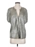 Bishop + Young Metallic Silver Short Sleeve Blouse Size XS - photo 1