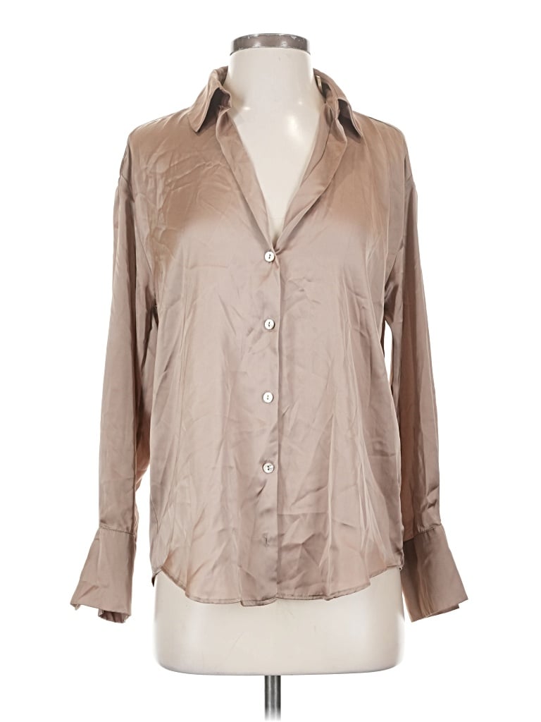 Pre-owned Zara Long Sleeve Blouse In Tan