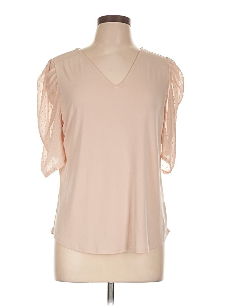 Pre-owned Adrianna Papell Short Sleeve Blouse In Tan