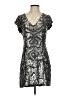 Parker 100% Silk Metallic Silver Cocktail Dress Size 4 - photo 1