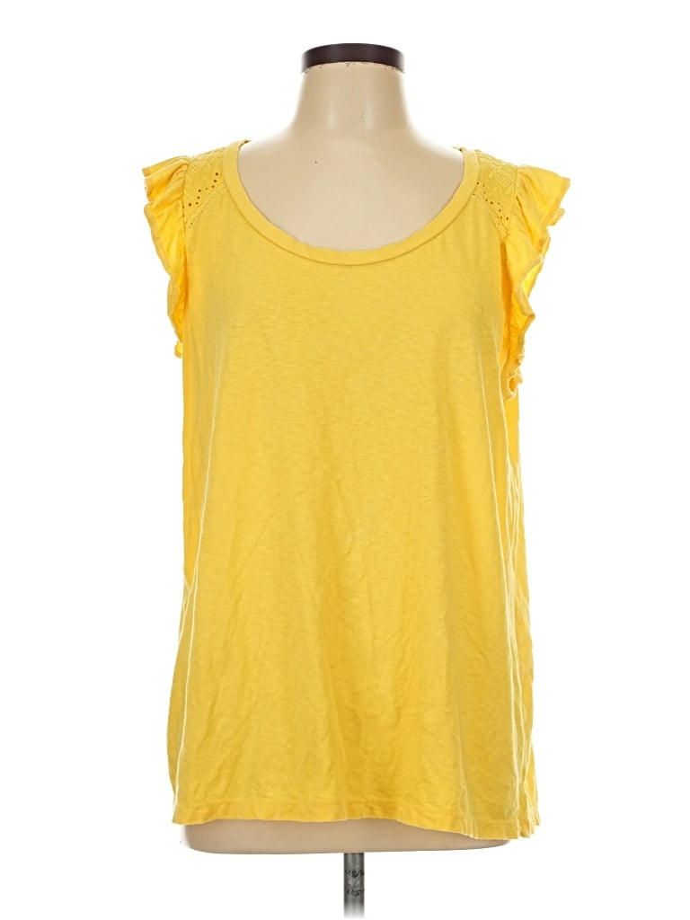 Pre-owned Crown & Ivy Short Sleeve Top Yellow Scoop Neck Tops