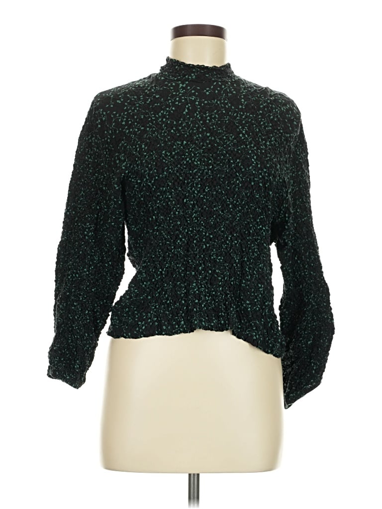 Pre-owned Zara Long Sleeve Blouse In Green