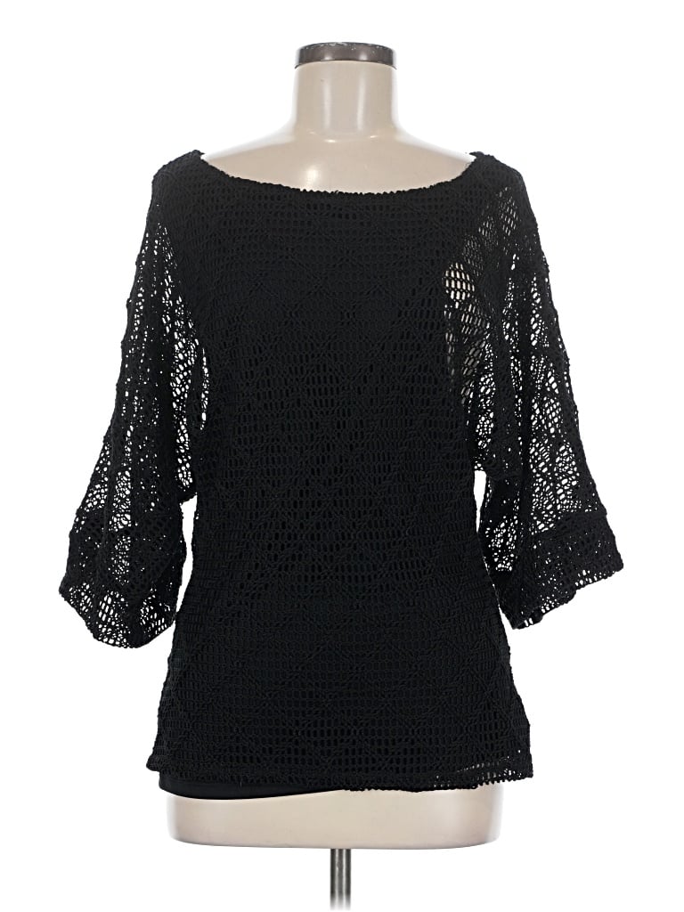 Pre-owned Alberto Makali 3/4 Sleeve Top Black Boatneck Tops