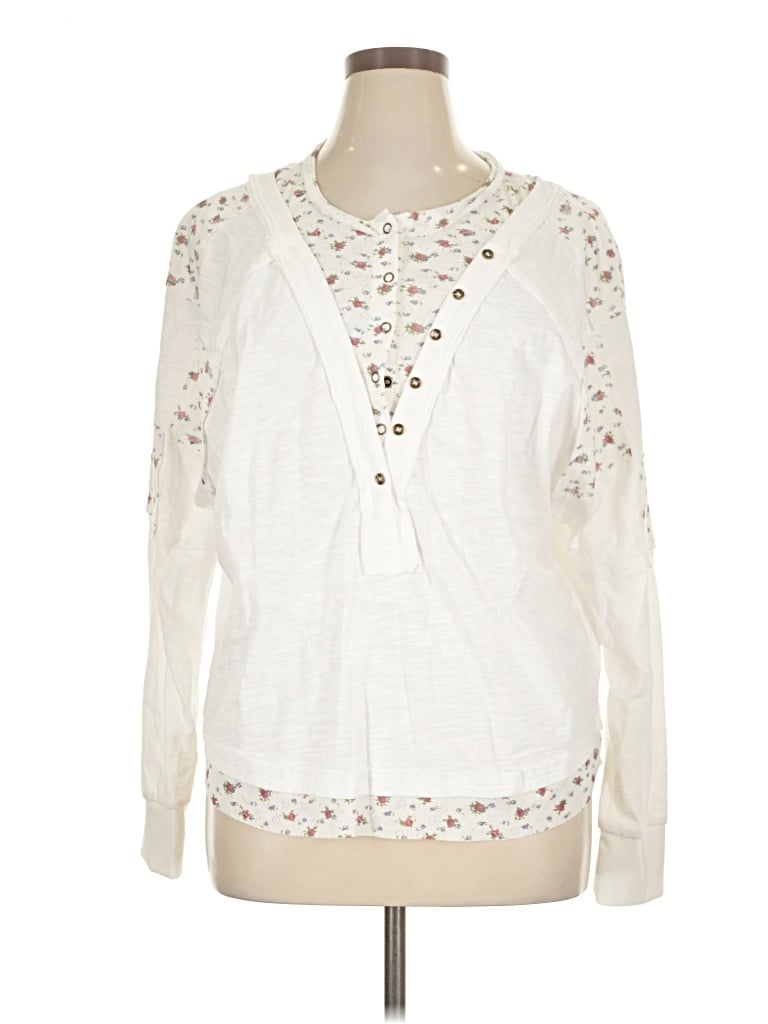 Pre-owned Shein Long Sleeve Henley Shirt In Ivory
