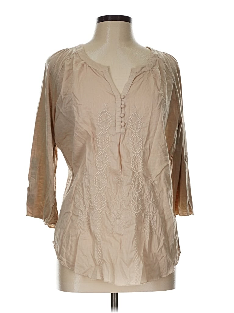 Pre-owned Nine West 3/4 Sleeve Blouse In Tan