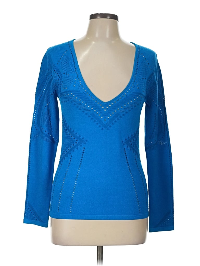Pre-owned Catherine Malandrino Long Sleeve Top Blue Plunge Neckline Tops