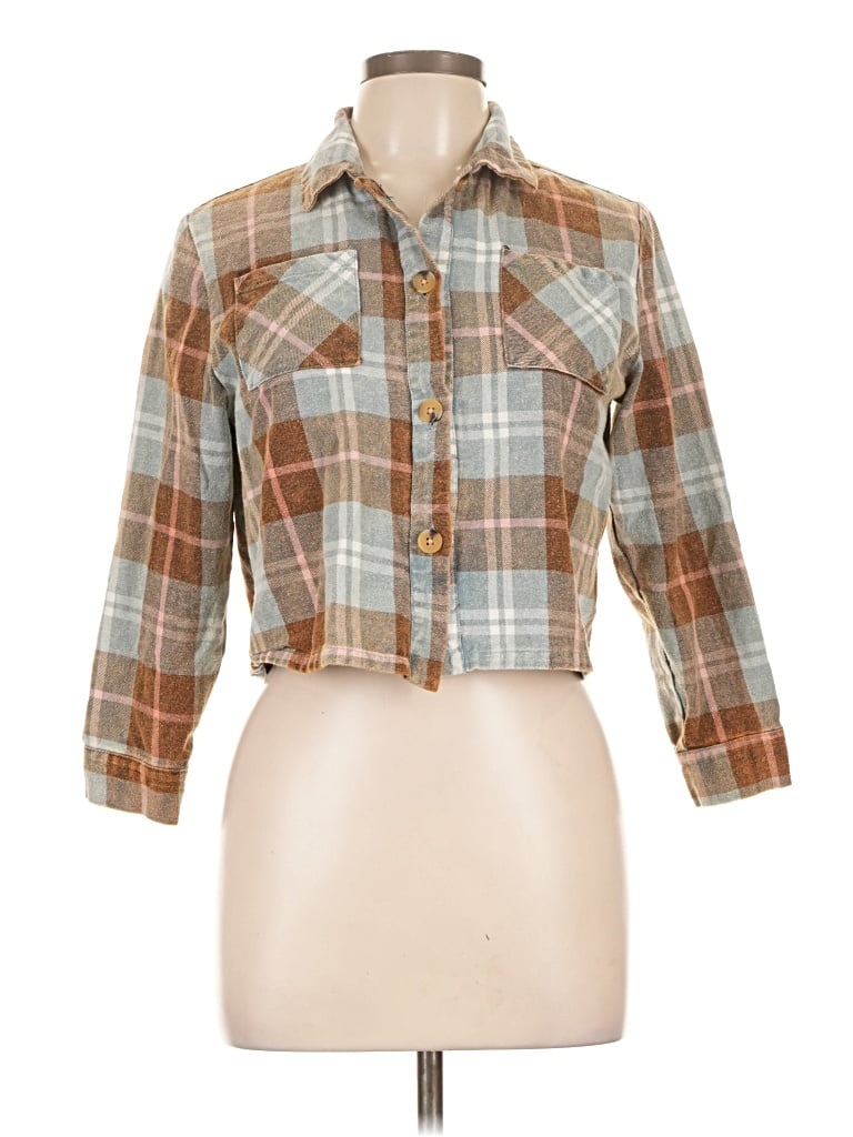 Pre-owned Originality 3/4 Sleeve Button Down Shirt In Brown