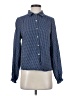 Wrap Checkered-gingham Blue Long Sleeve Blouse Size 2 - photo 1