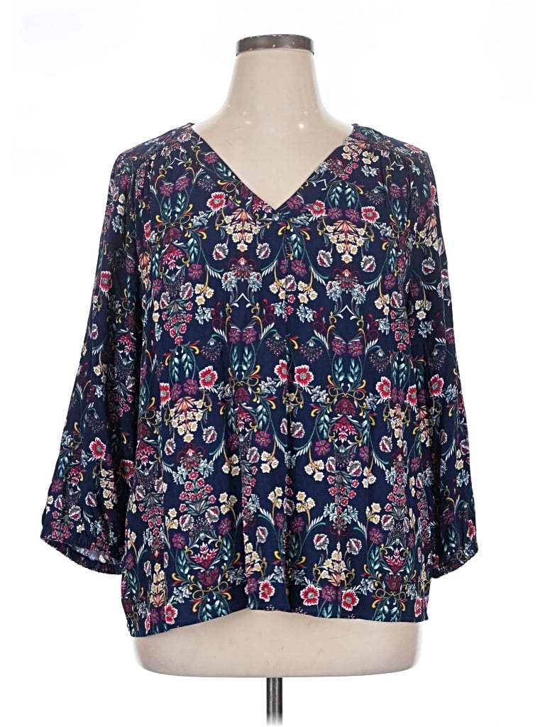Pre-owned St. John's Bay 3/4 Sleeve Blouse In Blue