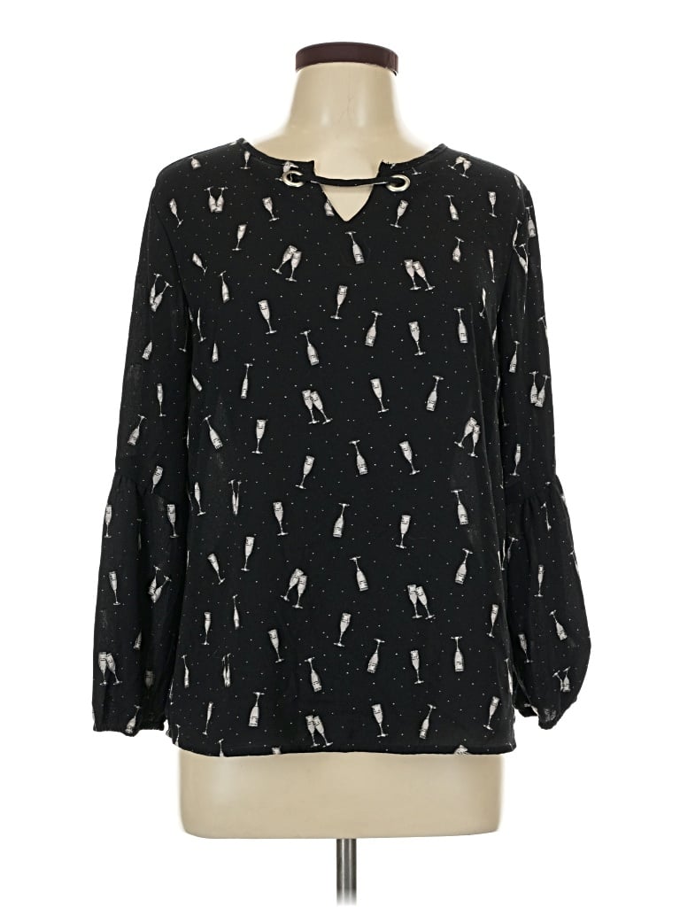 Pre-owned Roz & Ali Long Sleeve Blouse In Black
