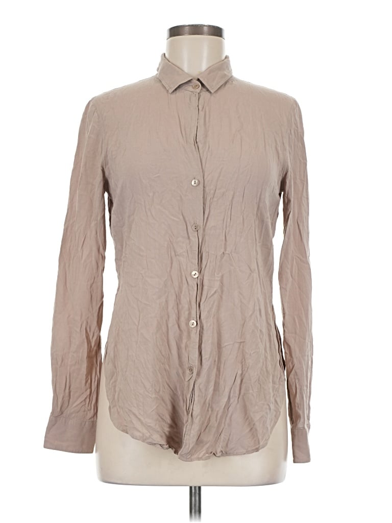 Pre-owned Theory Long Sleeve Blouse In Tan