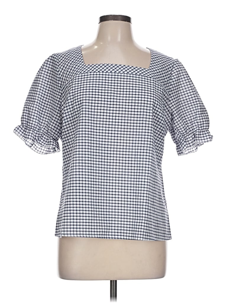 Pre-owned Allegra K Short Sleeve Blouse In Blue