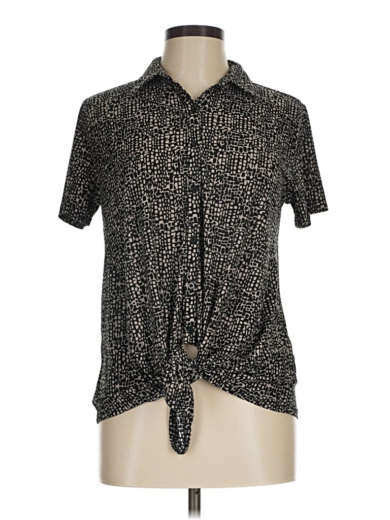 Pre-owned Dana Buchman Short Sleeve Blouse In Black
