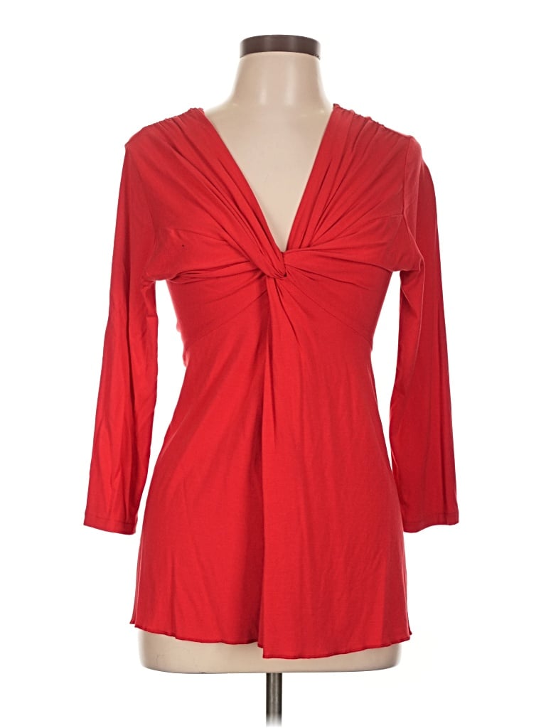 Pre-owned Boston Proper 3/4 Sleeve Top Red Plunge Neckline Tops