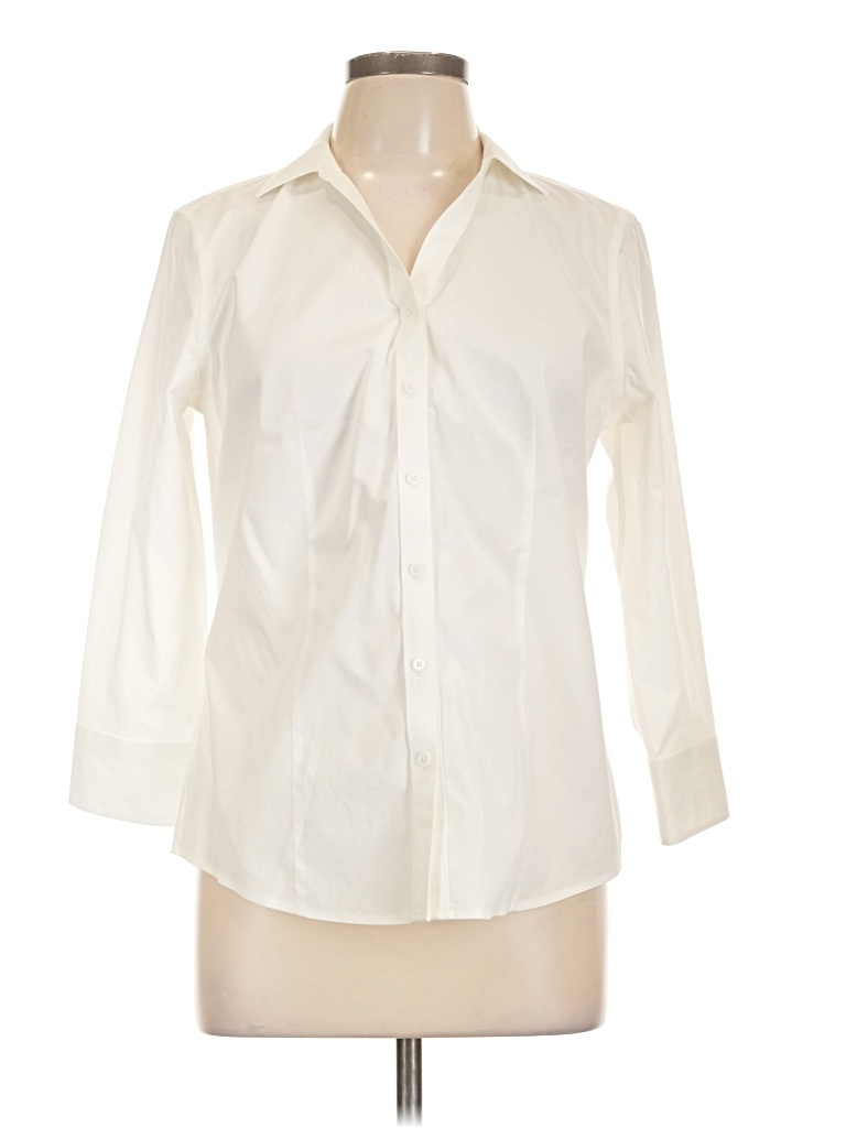 Pre-owned Talbots 3/4 Sleeve Button Down Shirt In Ivory