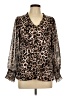 Perseption Concept Animal Print Brown Long Sleeve Blouse Size L - photo 1