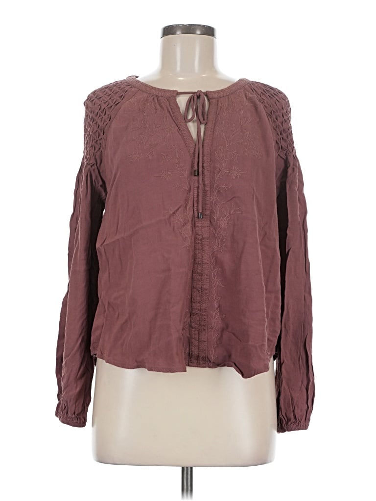 Pre-owned Astr Long Sleeve Blouse In Burgundy